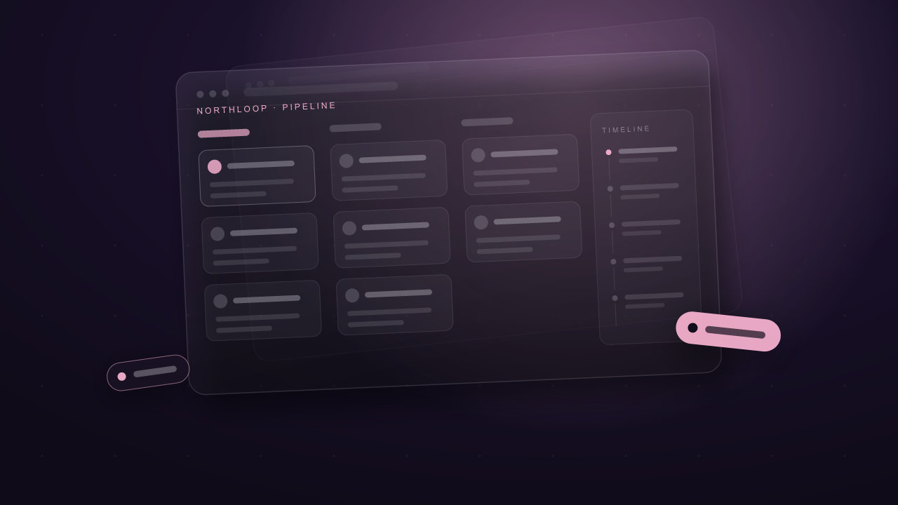 Northloop CRM pipeline board with a client timeline panel